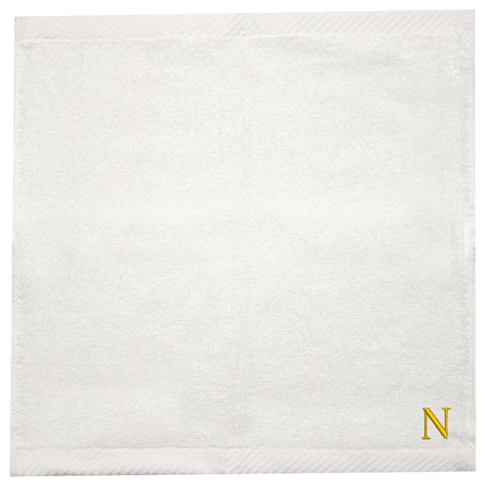 Byft - Letter N Monogrammed Face Towel - 33 x 33 cm - 6pcs - Golden/White