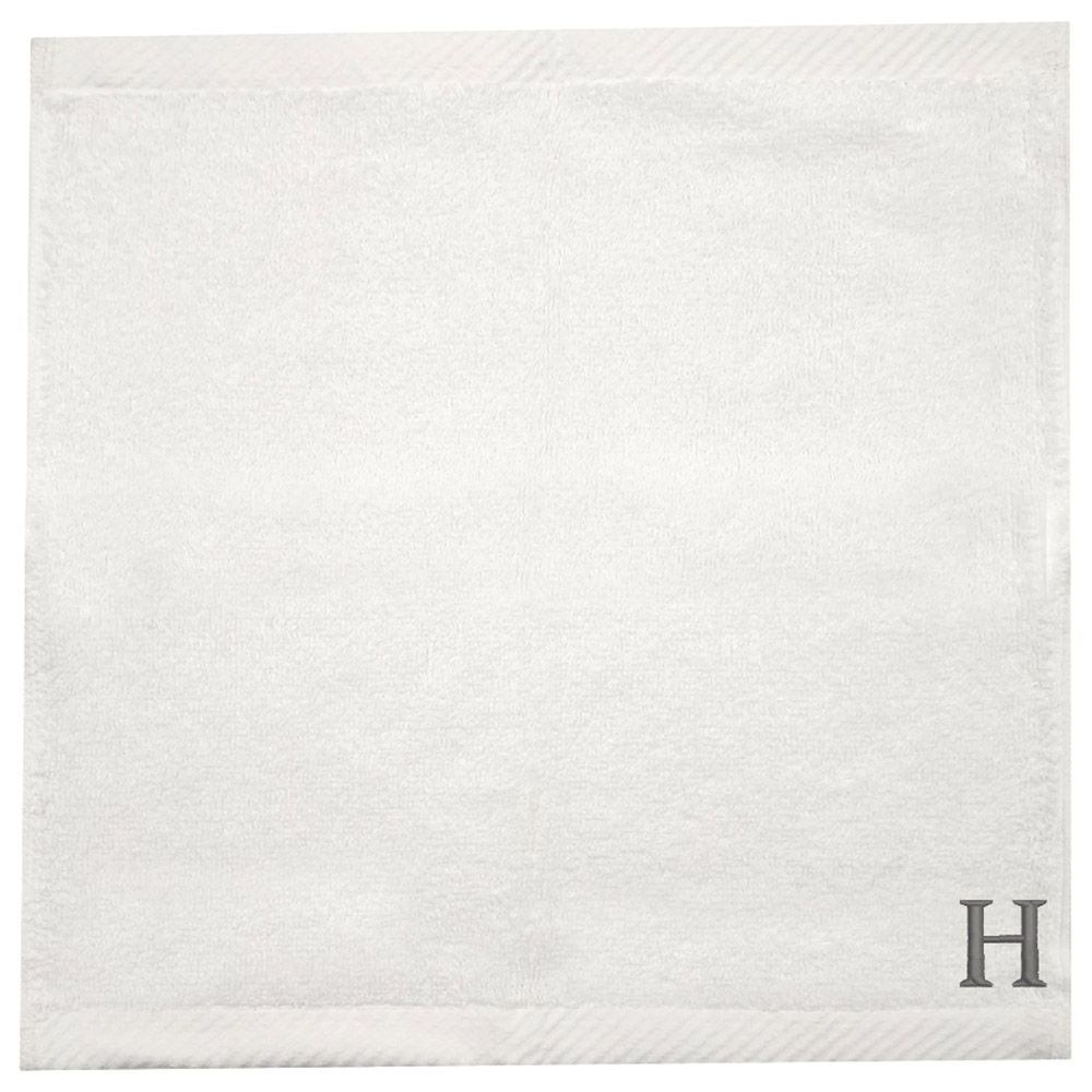 Byft - Letter H Monogrammed Face Towel - 33 x 33 cm - 6pcs - Silver/White