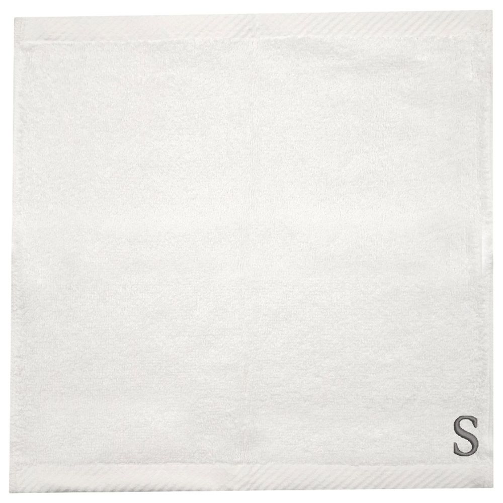 Byft - Letter S Monogrammed Face Towel - 33 x 33 cm - 6pcs - Silver/White