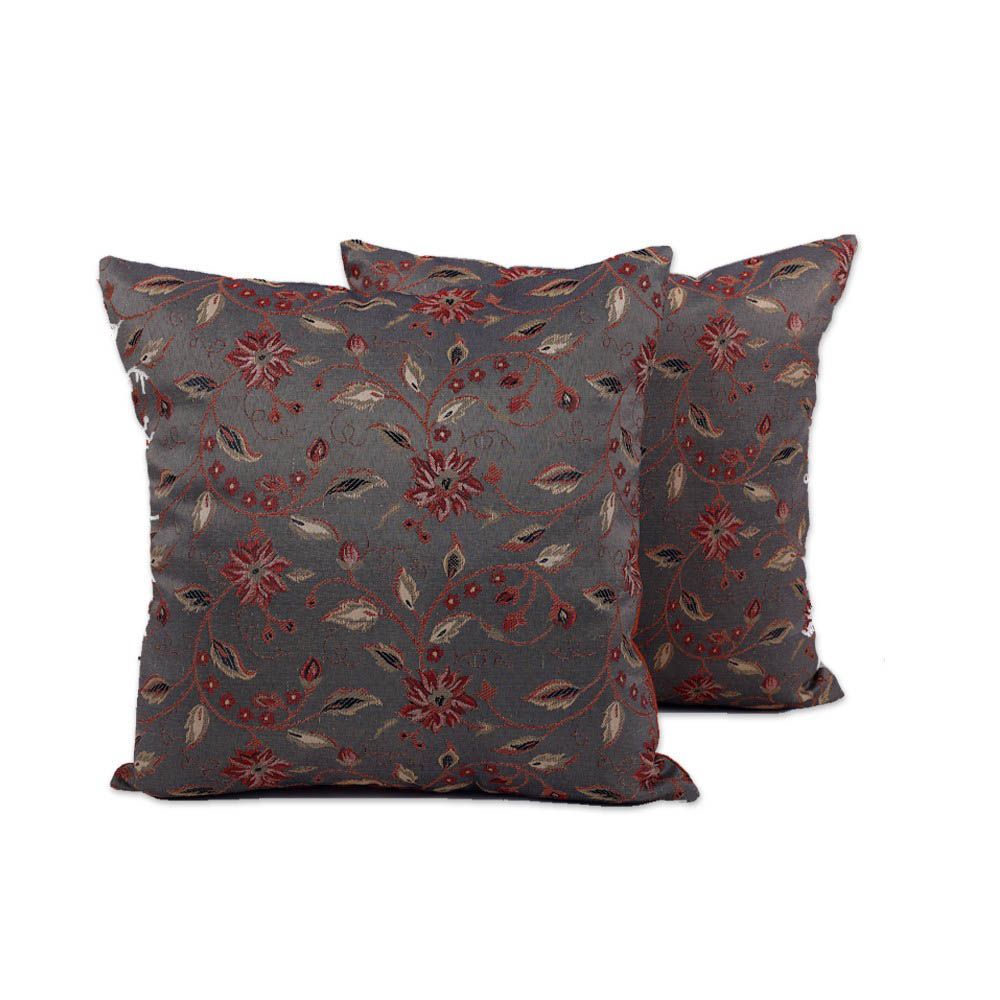 BYFT - Blossom Decorative Cushion Cover - Dark Grey - 2pcs