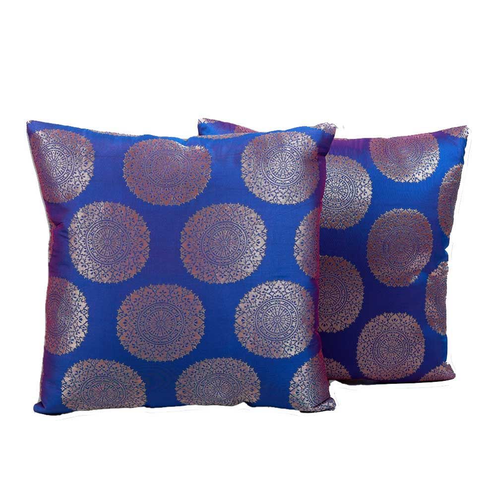 BYFT - Golden Brocade Decorative Cushion Cover - Nick Blue - 2pcs