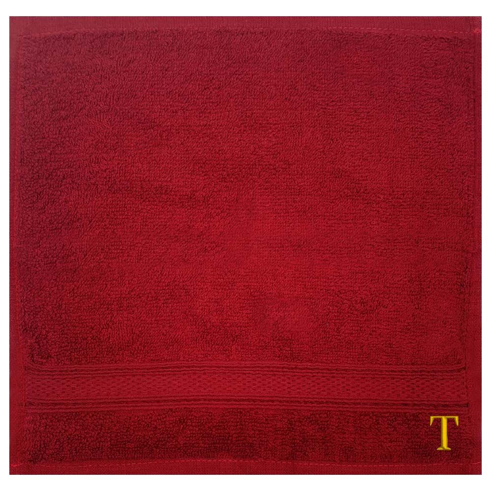 Byft - Letter T Monogrammed Face Towel - 30 x 30 cm - 6pcs - Burgundy