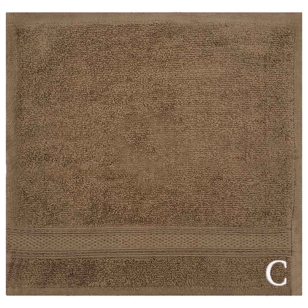 Byft - Letter C Monogrammed Face Towel - 30 x 30 cm - 6pcs - Dark Beige