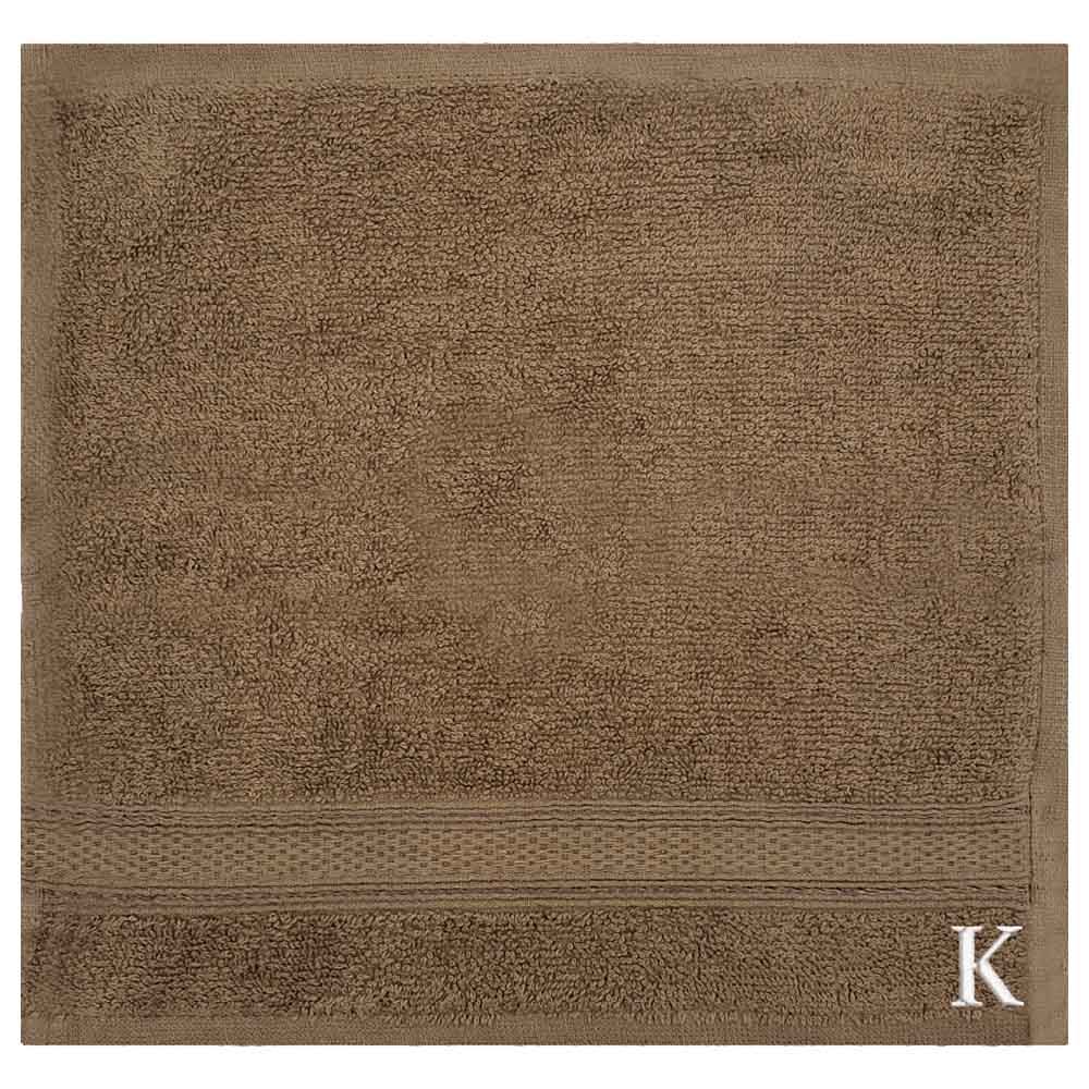 Byft - Letter K Monogrammed Face Towel - 30 x 30 cm - 6pcs - Dark Beige