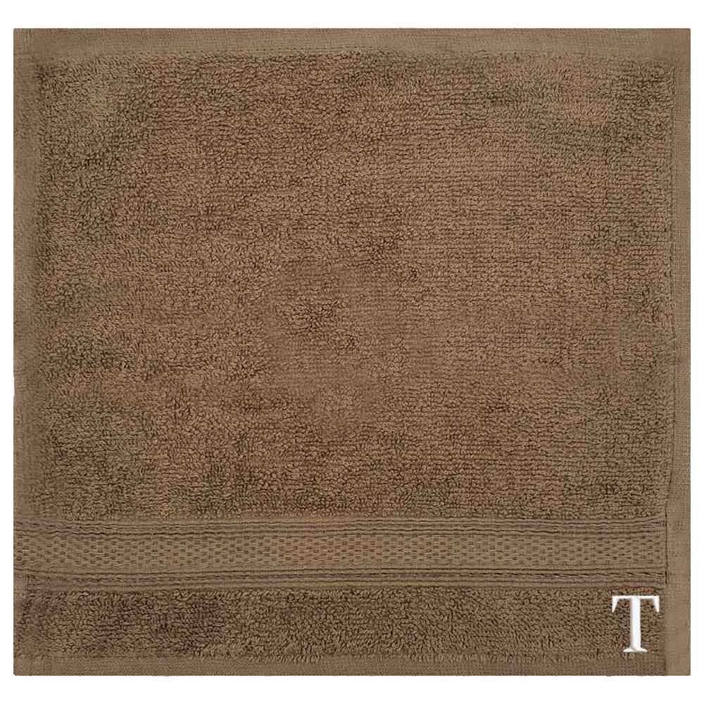 Byft - Letter T Monogrammed Face Towel - 30 x 30 cm - 6pcs - Dark Beige