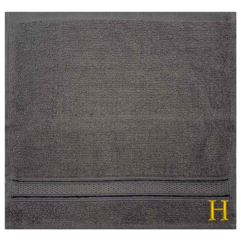 Byft - Letter H Monogrammed Face Towel - 30 x 30 cm - 6pcs - Dark Grey