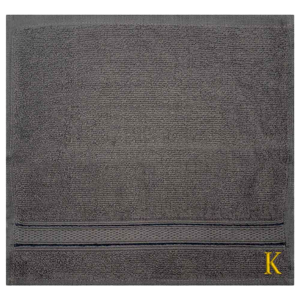 Byft - Letter K Monogrammed Face Towel - 30 x 30 cm - 6pcs - Dark Grey