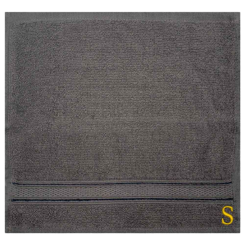 Byft - Letter S Monogrammed Face Towel - 30 x 30 cm - 6pcs - Dark Grey