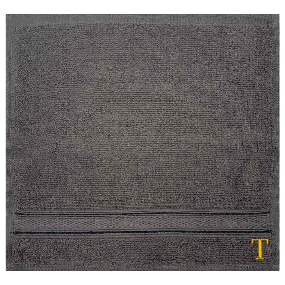 Byft - Letter T Monogrammed Face Towel - 30 x 30 cm - 6pcs - Dark Grey