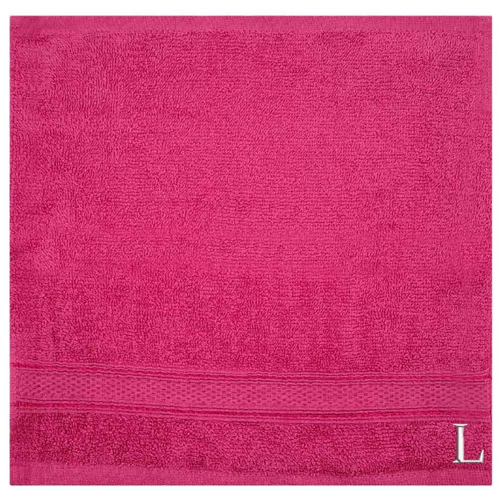 Byft - Letter L Monogrammed Face Towel - 30 x 30 cm - 6pcs - Fuchsia Pink