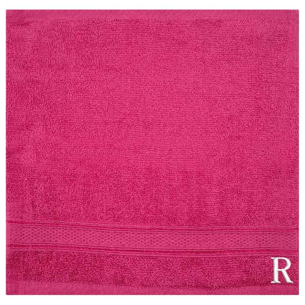 Byft - Letter R Monogrammed Face Towel - 30 x 30 cm - 6pcs - Fuchsia Pink