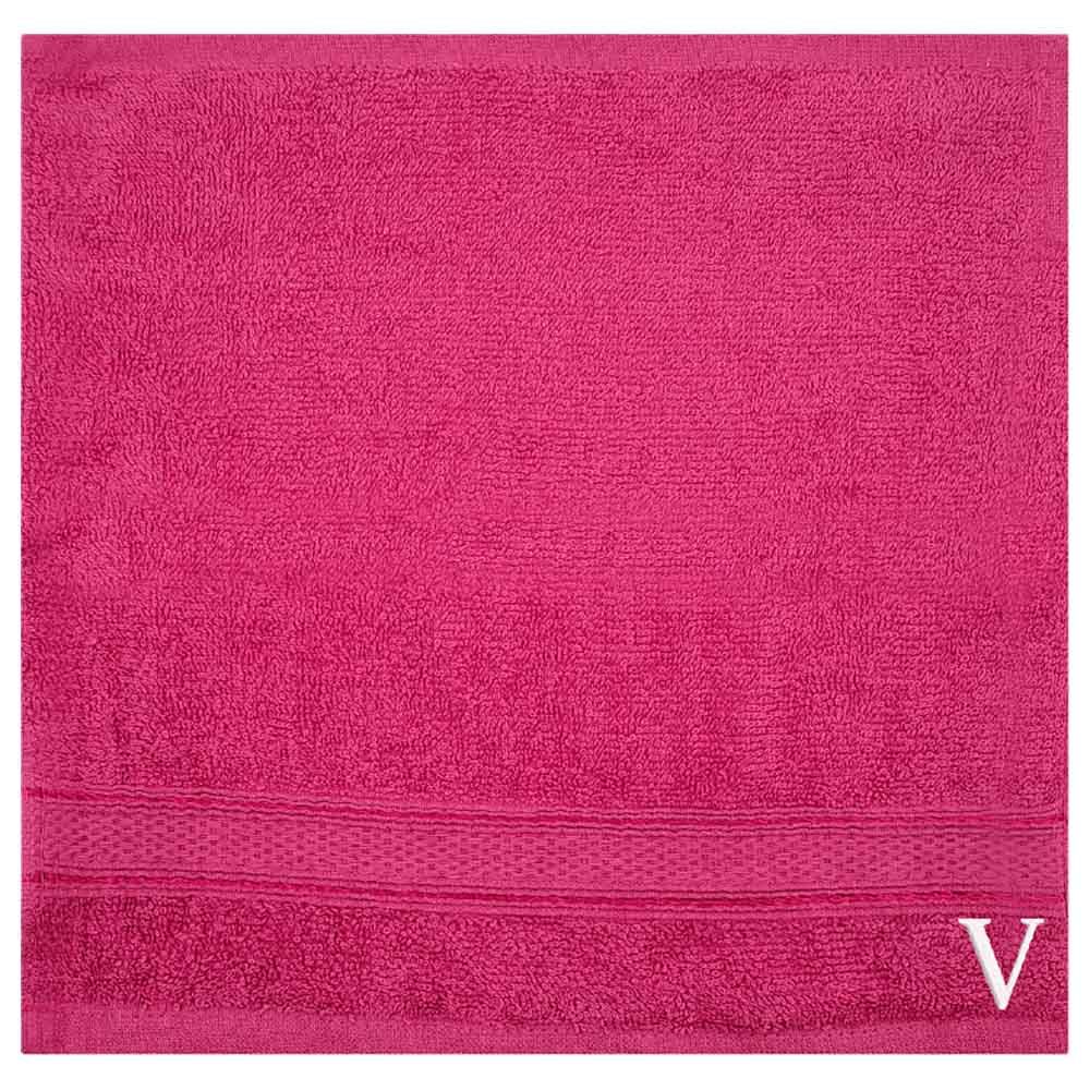 Byft - Letter V Monogrammed Face Towel - 30 x 30 cm - 6pcs - Fuchsia Pink