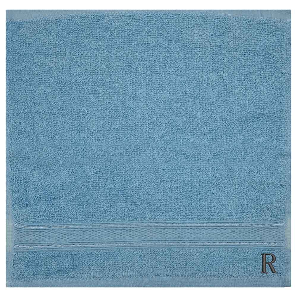 Byft - Letter R Monogrammed Face Towel - 30 x 30 cm - 6pcs - Light Blue