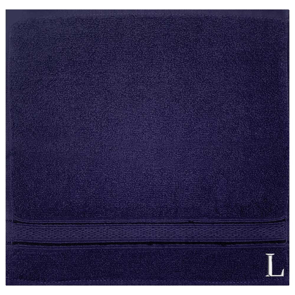 Byft - Letter L Monogrammed Face Towel - 30 x 30 cm - 6pcs - Navy Blue