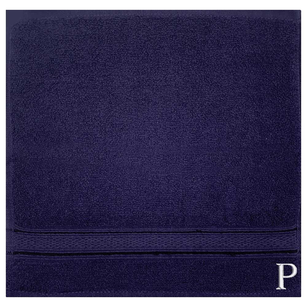 Byft - Letter P Monogrammed Face Towel - 30 x 30 cm - 6pcs - Navy Blue