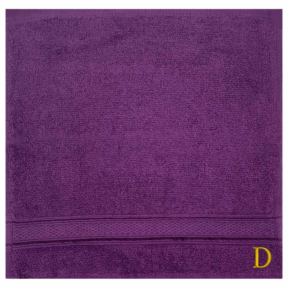 Byft - Letter D Monogrammed Face Towel - 30 x 30 cm - 6pcs - Purple