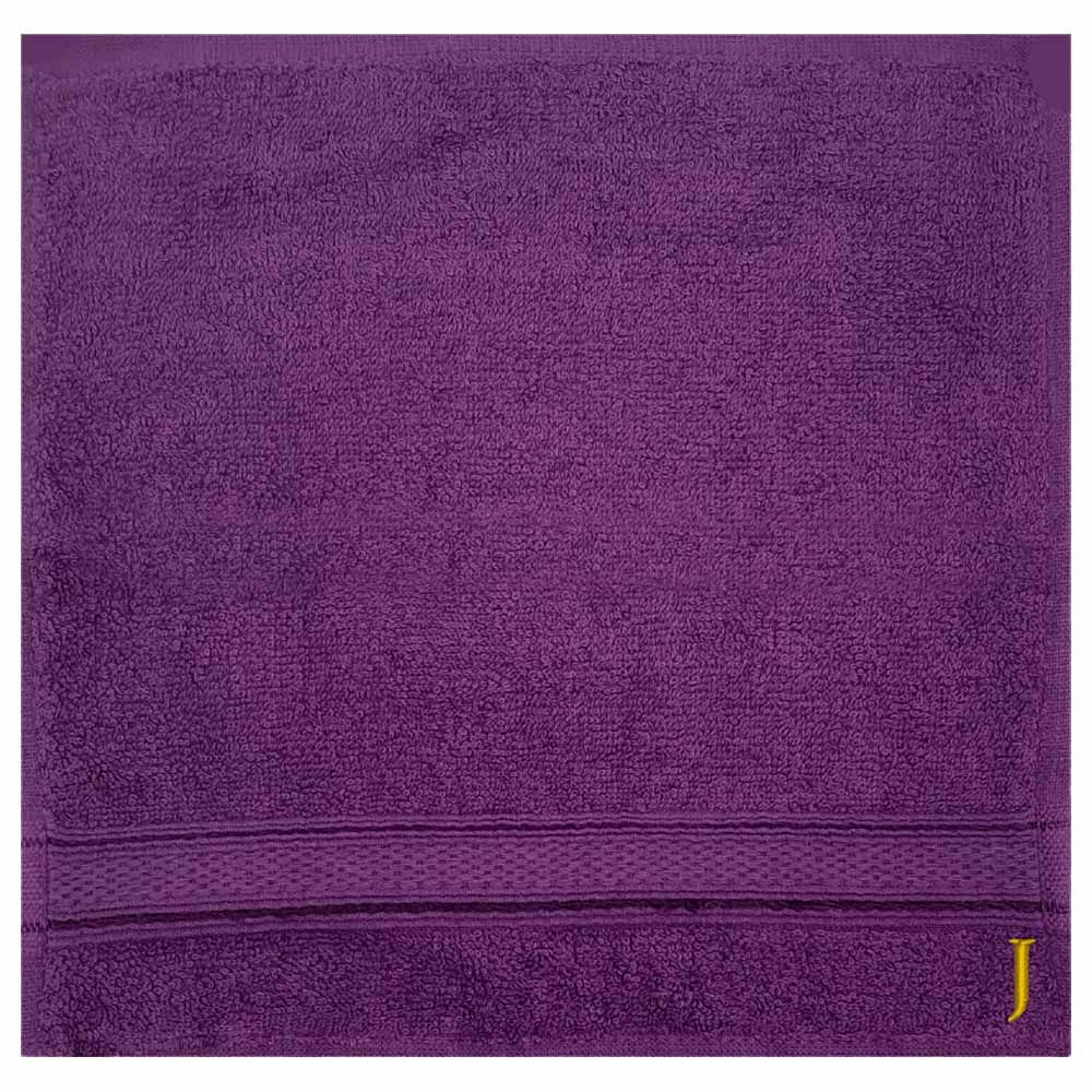 Byft - Letter J Monogrammed Face Towel - 30 x 30 cm - 6pcs - Purple