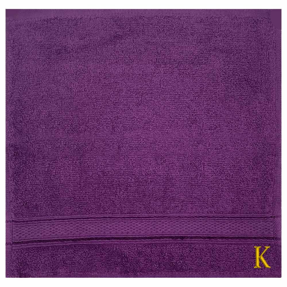 Byft - Letter K Monogrammed Face Towel - 30 x 30 cm - 6pcs - Purple