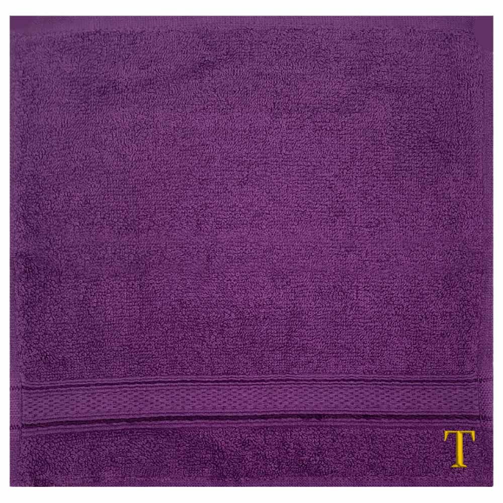 Byft - Letter T Monogrammed Face Towel - 30 x 30 cm - 6pcs - Purple