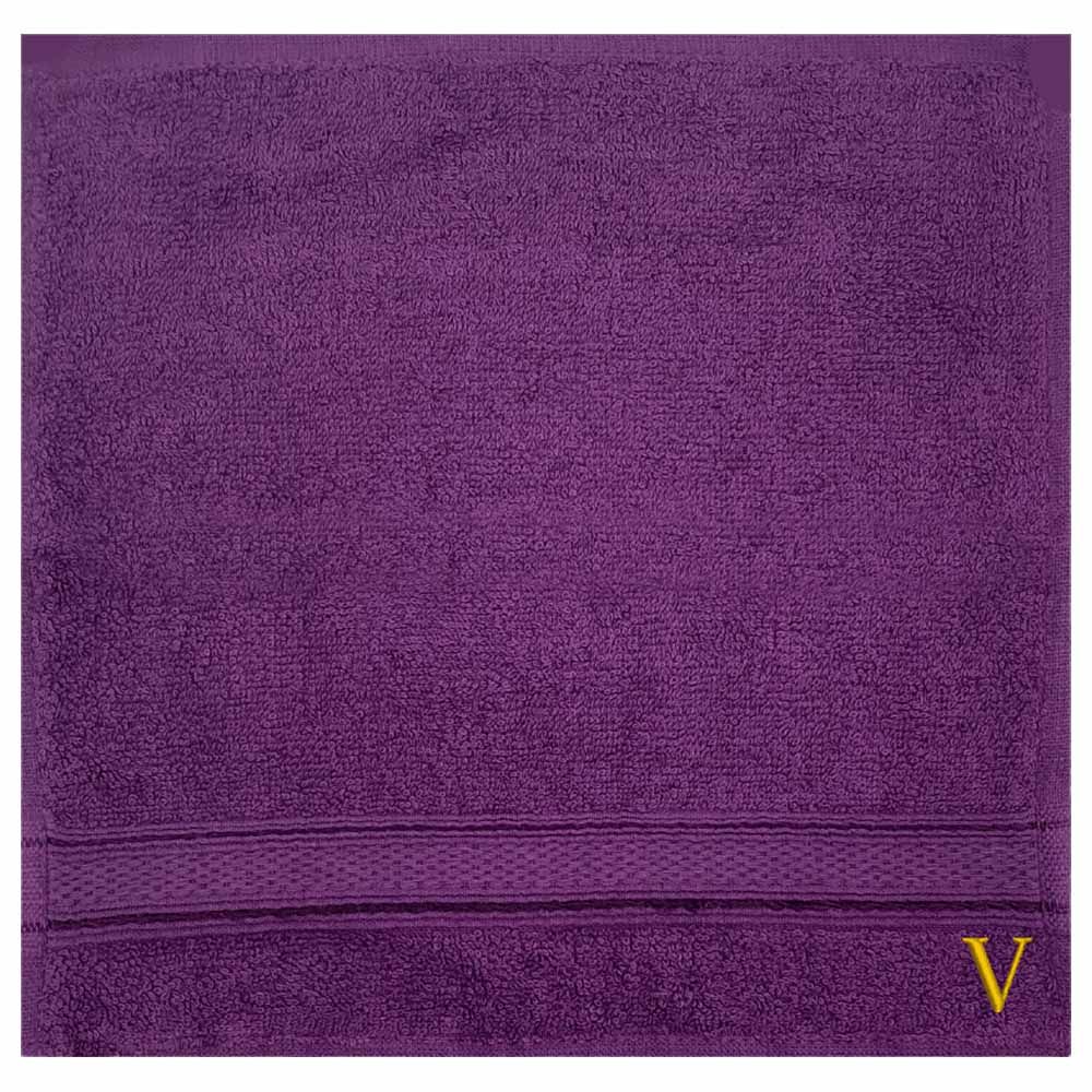 Byft - Letter V Monogrammed Face Towel - 30 x 30 cm - 6pcs - Purple