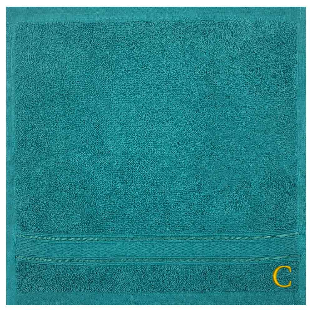 Byft - Letter C Monogrammed Face Towel - 30 x 30 cm - 6pcs - Turquoise Blue