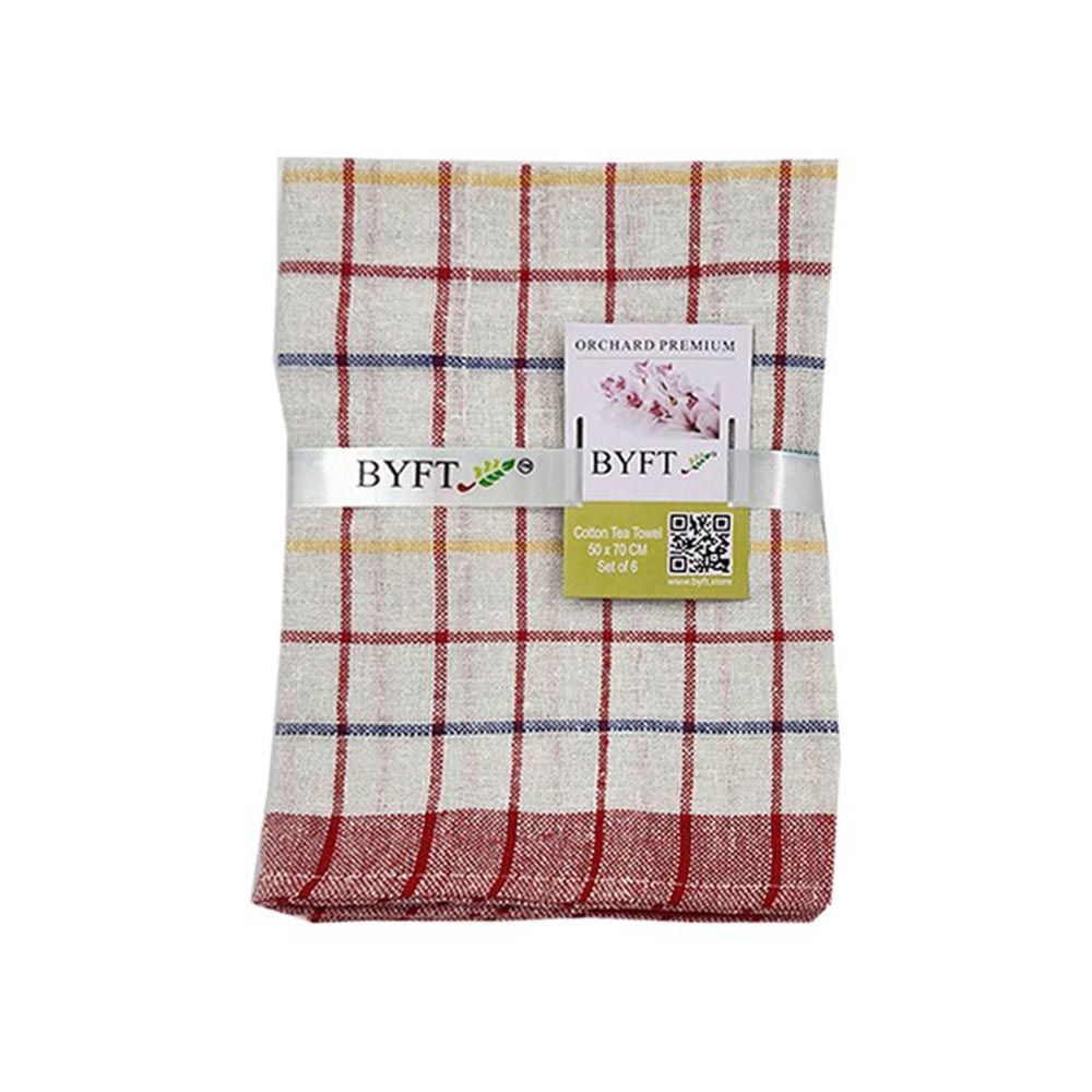 BYFT - Orchard Multi Checkered Tea Towel - Red/White - 6pcs