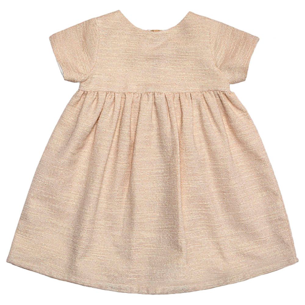 Jules & Juliette - Cecille Short Sleeves Baby Dress - Gold Pink