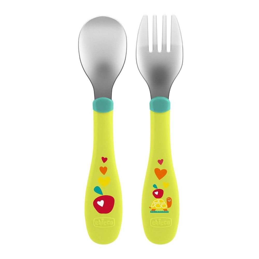 Chicco - Metal Cutlery 2 Pcs - Green