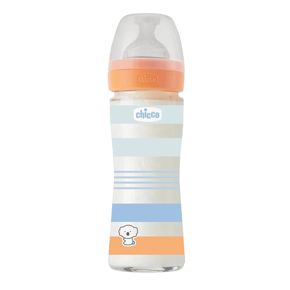 Chicco - Well-Being Glass Slow Flow Feeding Bottle - Blue - 240 ml