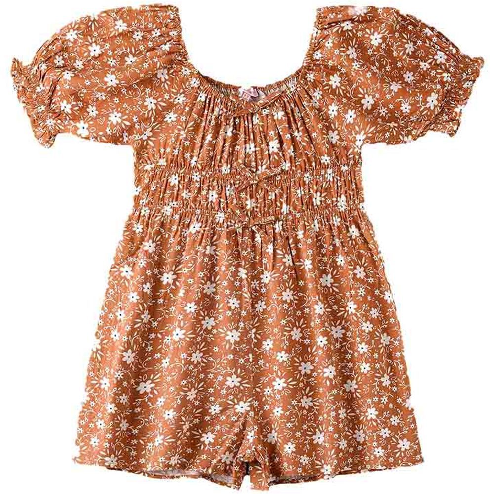 Jelliene - AOP Flower Printed Woven Jumpsuit - Brown_8-9Y