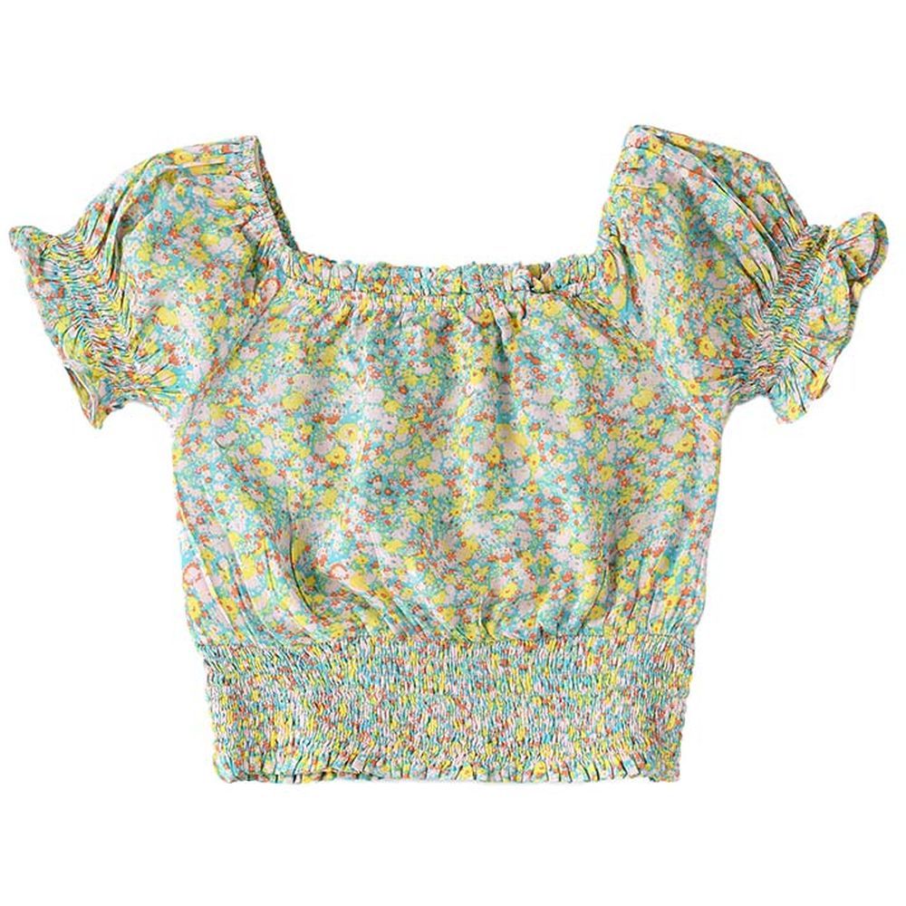 Jelliene - Flower Print Woven Top - Green