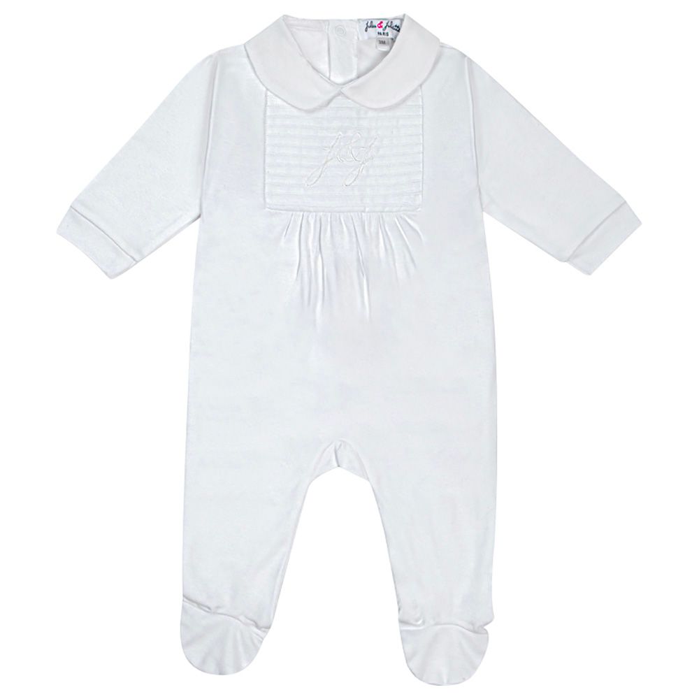 Jules & Juliette - Classy Baby Embroidered Footed Sleepsuit - White