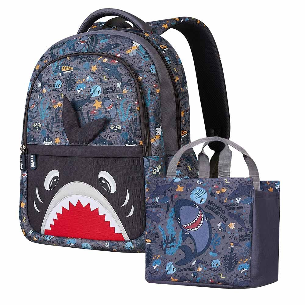 Nohoo - Shark School Backpack With Handbag - Grey - 16-inch