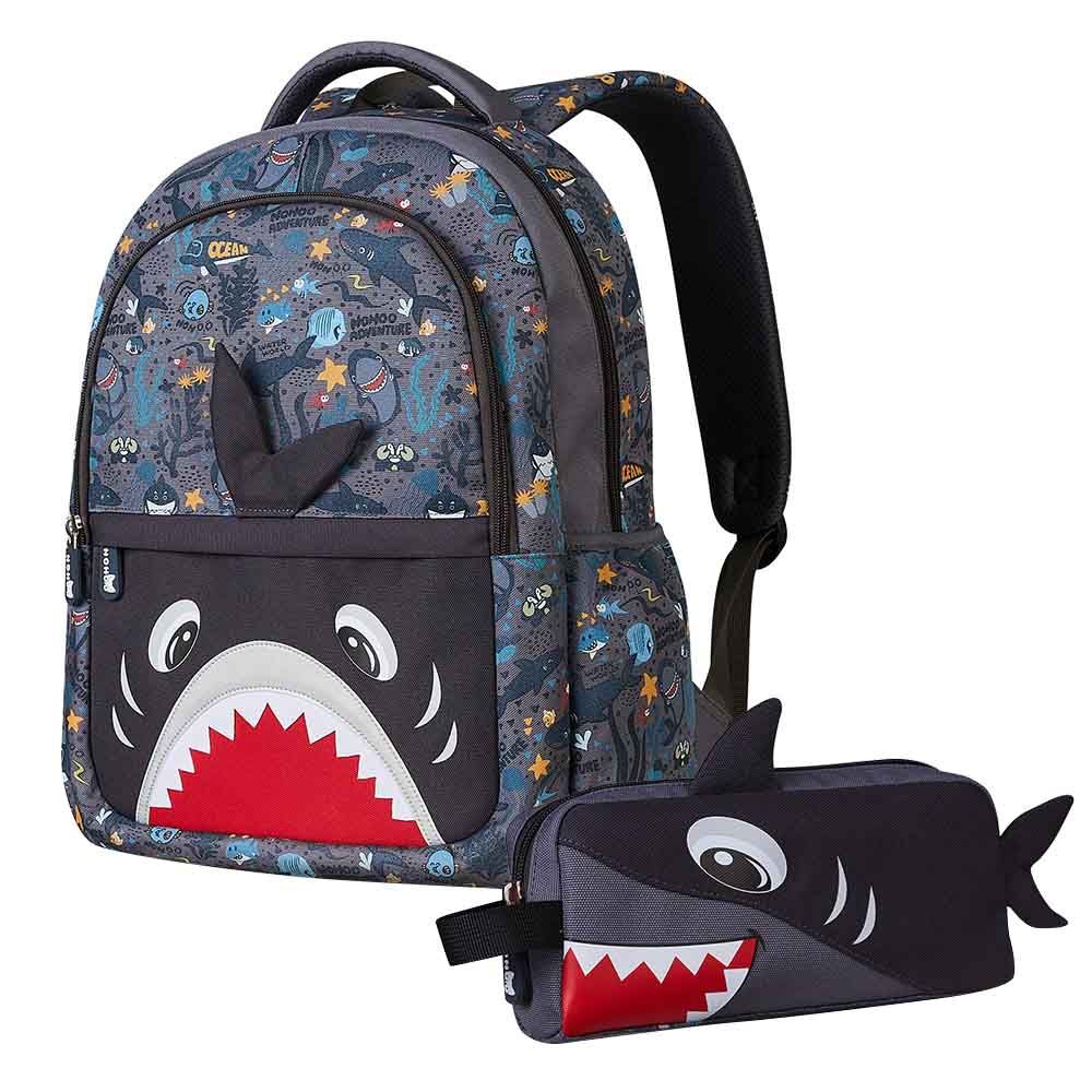 Nohoo - Shark School Backpack With Pencil Case - Grey - 16-inch