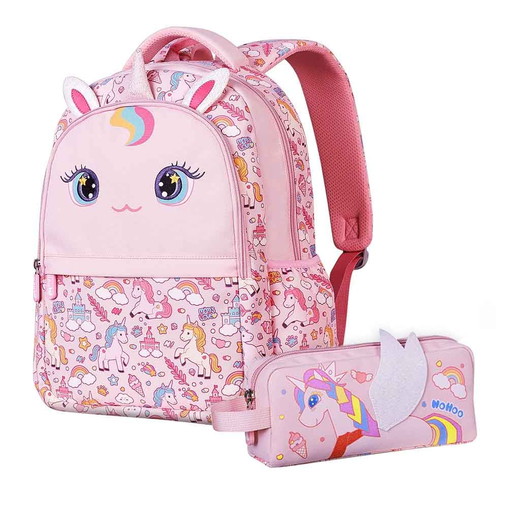 Nohoo - Unicorn School Backpack With Pencil Case - Pink - 16-inch