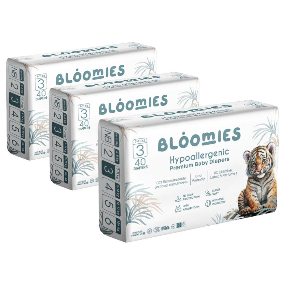 Bloomies - Bamboo Baby Diapers - 7-11 kg - Size 3 - Pack of 3 - 120pcs