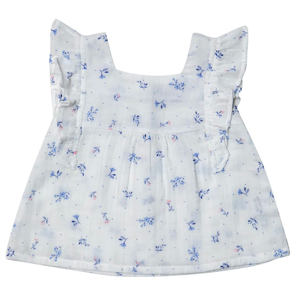 Jules & Juliette - Daffy Sleeveless Baby Blouse - White Flowery Blue