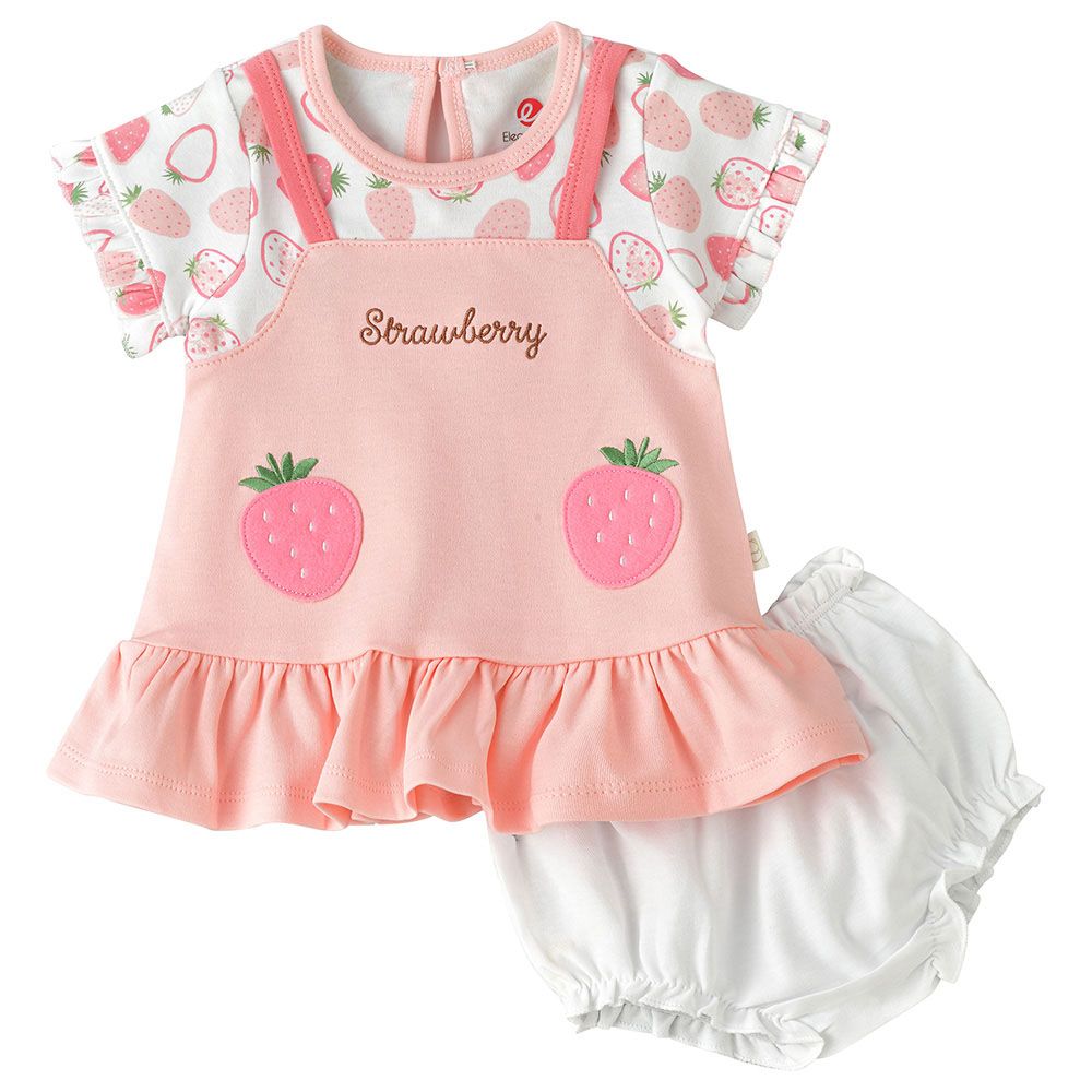 Elegant Kids - 2pc-Set - Girl's Printed Tee And Diaper Cover - Pink