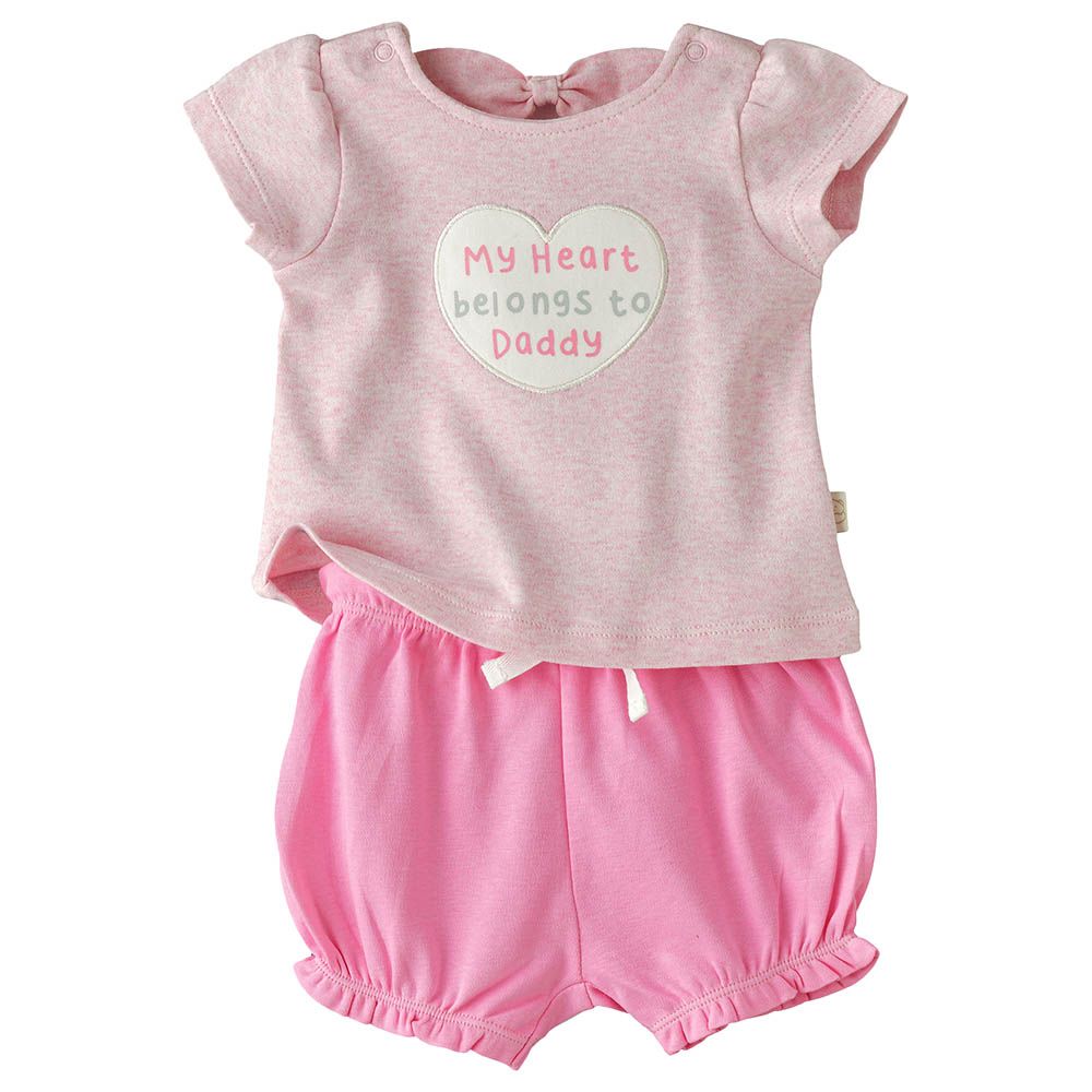 Elegant Kids - 2pc-Set - Girl's Playful Prints Breezy Tee And Shorts - Pink