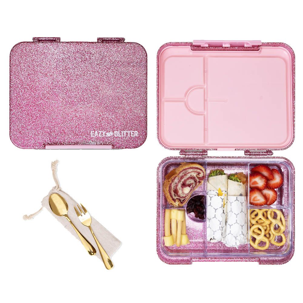 Eazy Kids - 6 And 4 Convertible Bento Lunch Box - Glitter Pink