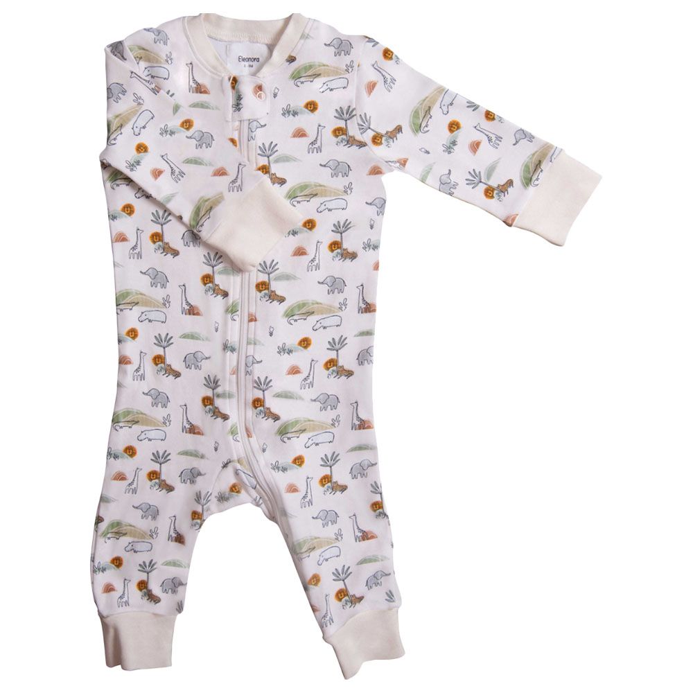 Eleonora Baby Wear - Safari Dreams Organic Zip Sleepsuit - White