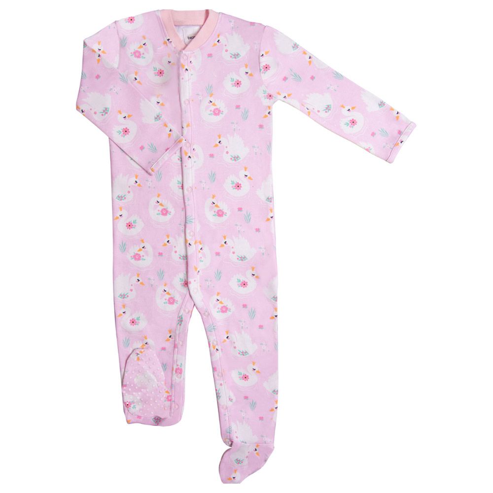 Eleonora Baby Wear - Swan Organic Footed Sleepsuit - Pink