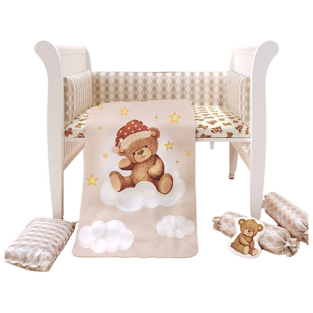 Fancy Fluff - Organic Baby Cot Bedding Set- Cuddle Bear - 7 Pcs