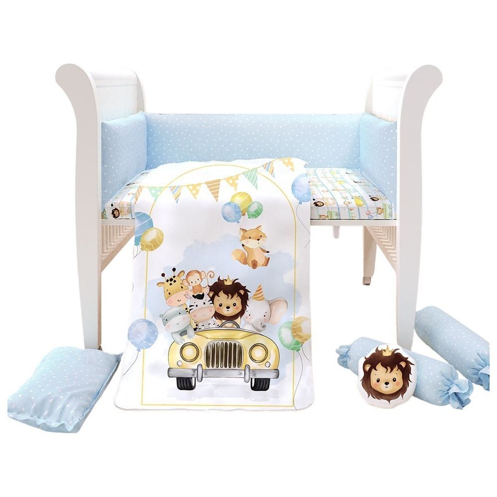 Fancy Fluff - Organic Baby Cot Bedding Set- Joy Ride - 7 Pcs