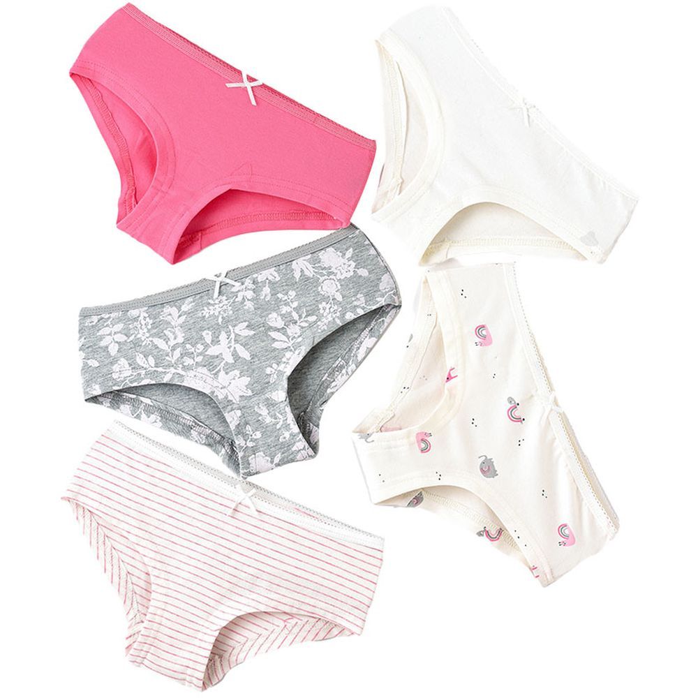 Jelliene - 5pc-Set - Girl's Soft Cotton Briefs - Pink/White