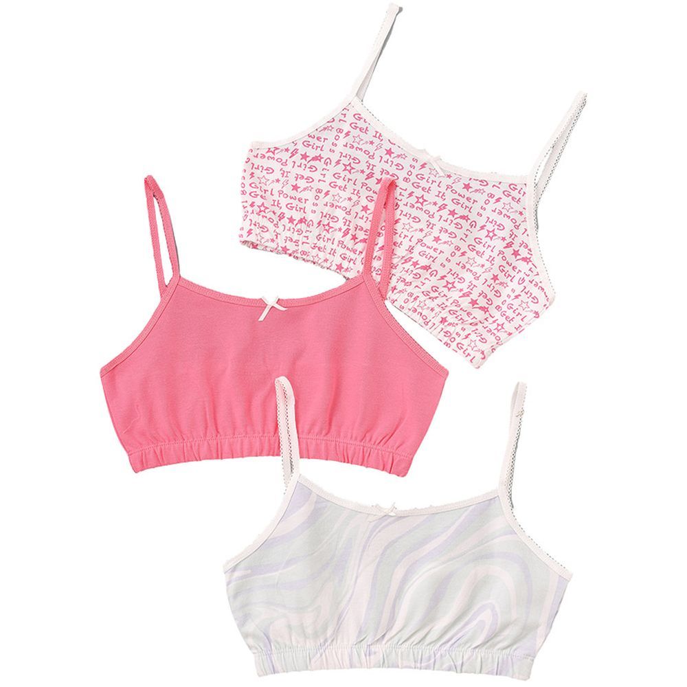 Jelliene - 3pc-Set - Girl's Cotton Training Bras - Pink/White