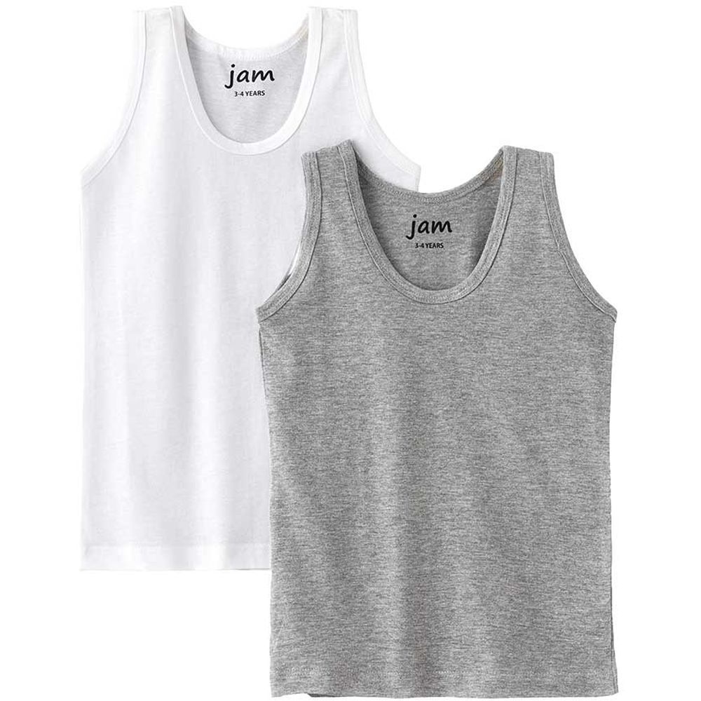 Jam - 2pc-Set - Boy's Soft Cotton Sleeveless Vests - White/Grey