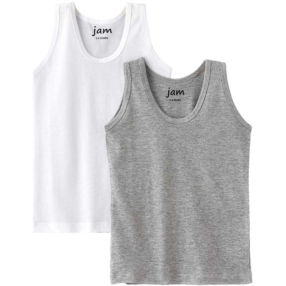 Jam - 2pc-Set - Kids Soft Cotton Sleeveless Vests - White/Grey