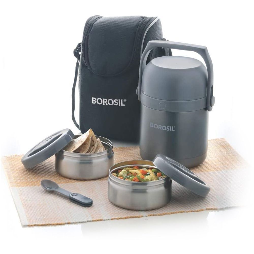 Borosil - 2-Layer Hot N Fresh Lunch Box With Bag - Grey