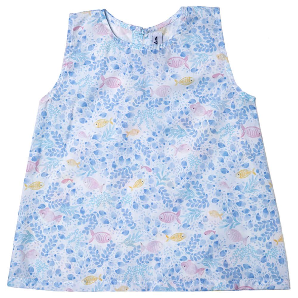 Jules & Juliette - Fleur Sleeveless Baby Blouse - Blue Yellow